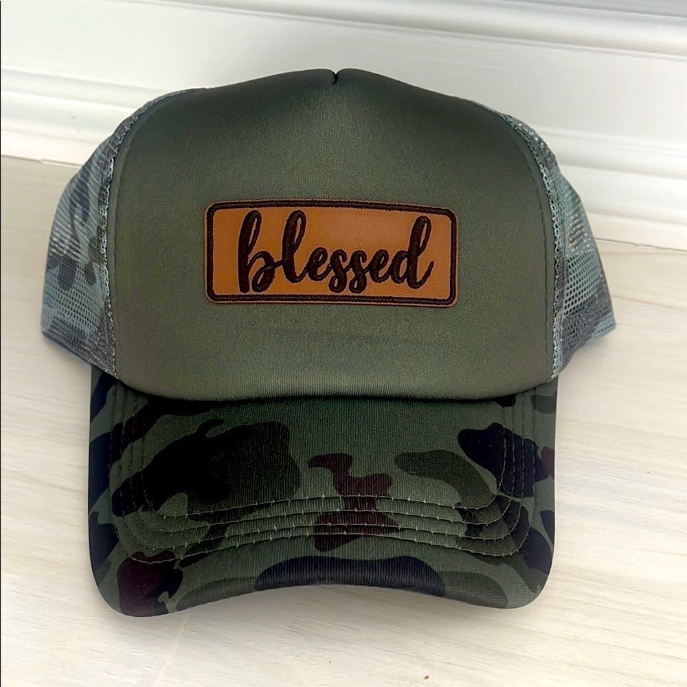 Camo Trucker Hat with Blessed Patch